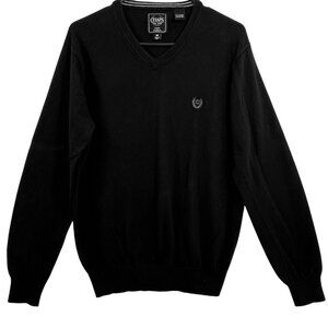 Chaps Mens V-Neck Pullover Sweater Size M Black Cotton Cashmere Blend
